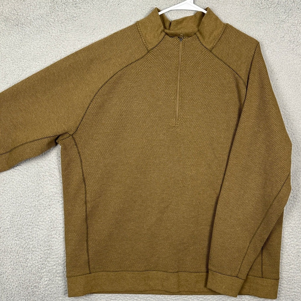 VRST Sweater Mens 2XL Quarter Zip Olive Brown Waffle Knit Pullover Stretch EUC
